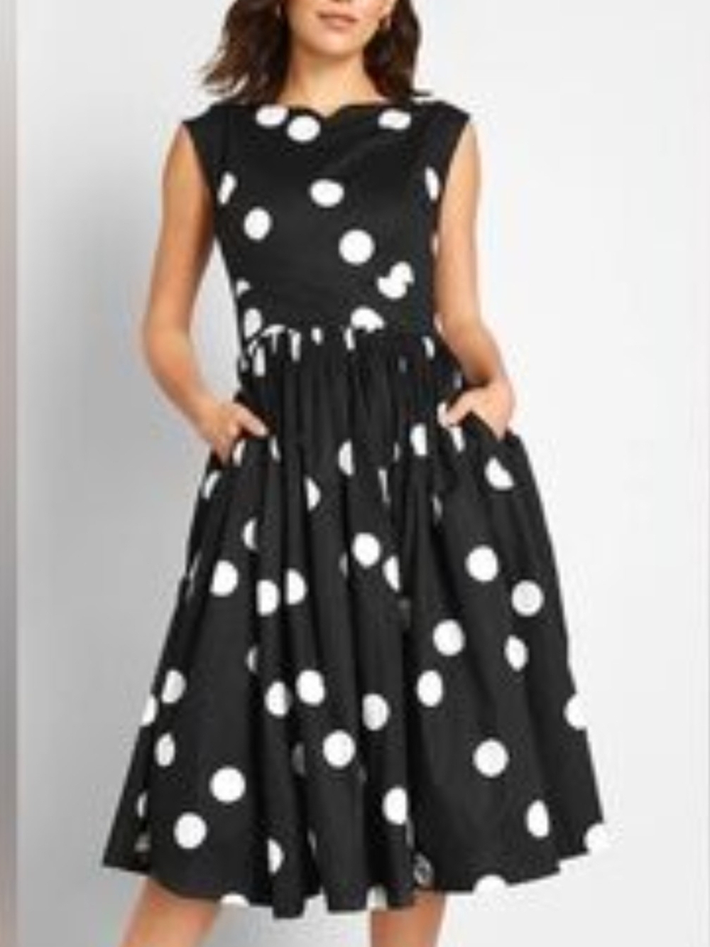 Modcloth Black and White Polka Dot Midi Dress